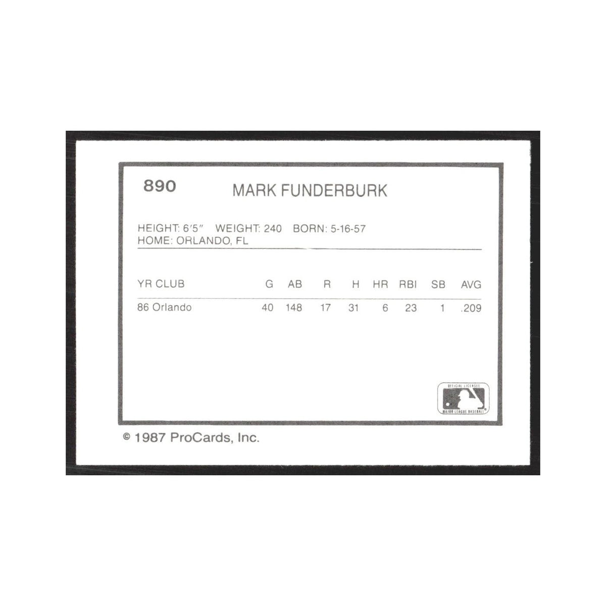 1987 ProCards Minor League Mark Funderburk Orlando Twins #890