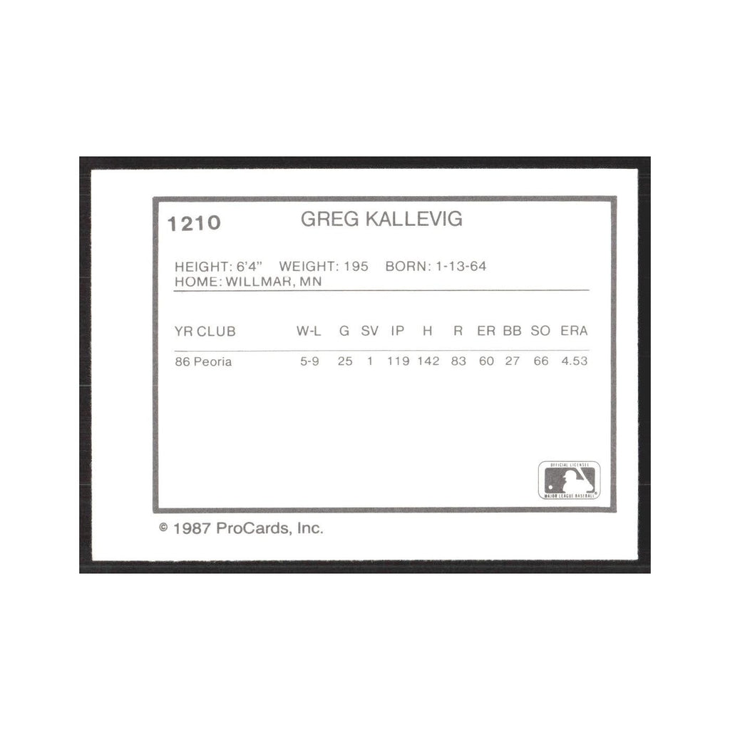 1987 ProCards Minor League Greg Kallevig Winston-Salem Spirits #1210