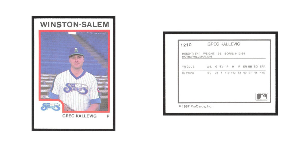 1987 ProCards Minor League Greg Kallevig Winston-Salem Spirits #1210
