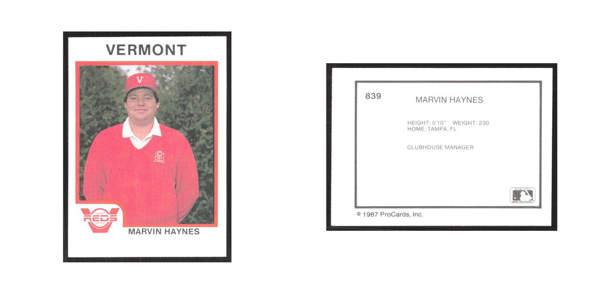 1987 ProCards Minor League Marvin Haynes Vermont Reds #839