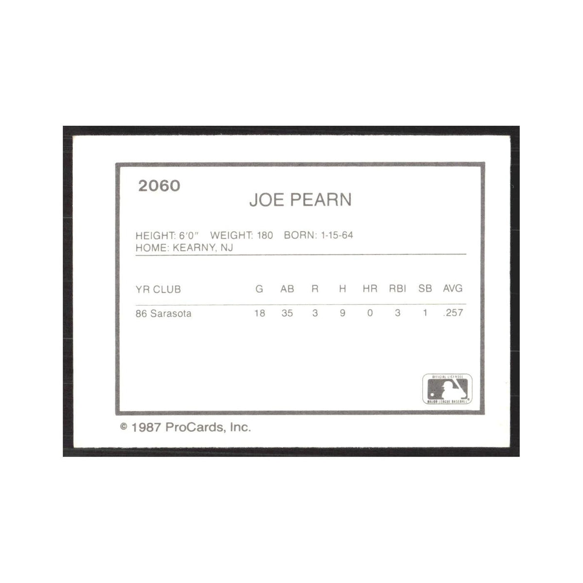 1987 ProCards Minor League Joe Pearn Port Charlotte Rangers #2060