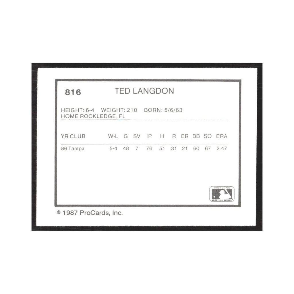 1987 ProCards Minor League Ted Langdon Vermont Reds #816