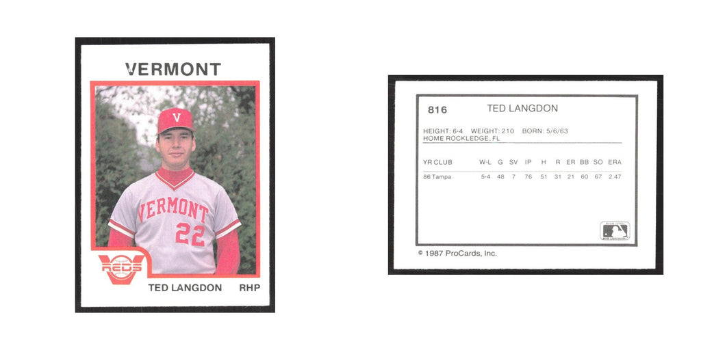 1987 ProCards Minor League Ted Langdon Vermont Reds #816
