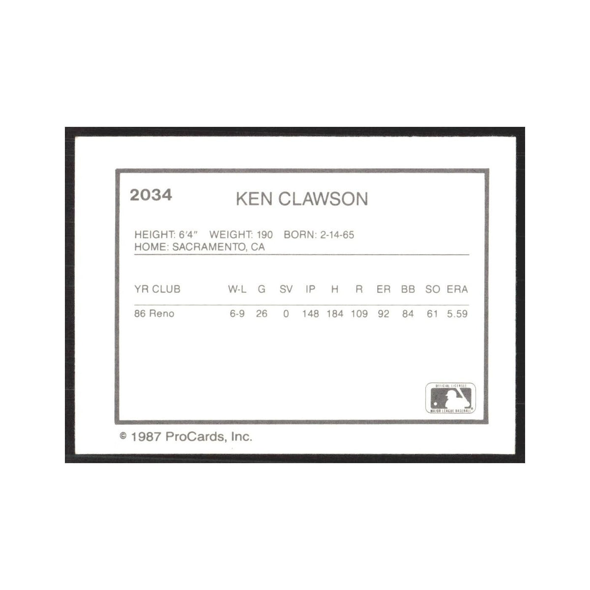 1987 ProCards Minor League Ken Clawson Port Charlotte Rangers #2034