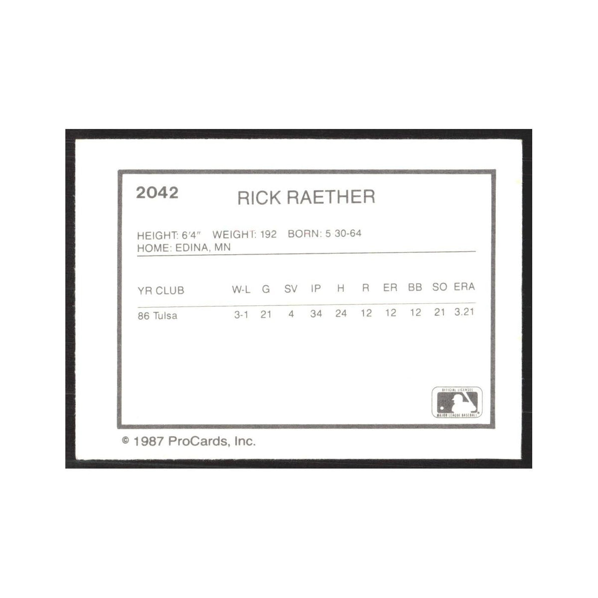 1987 ProCards Minor League Rick Raether Port Charlotte Rangers #2042