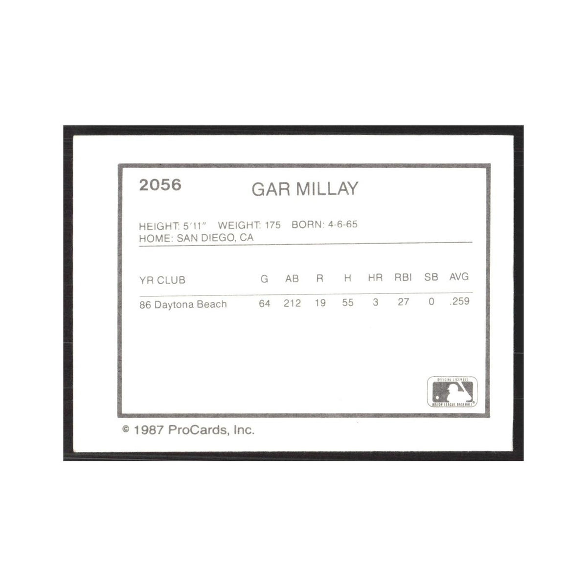1987 ProCards Minor League Gar Millay Port Charlotte Rangers #2056