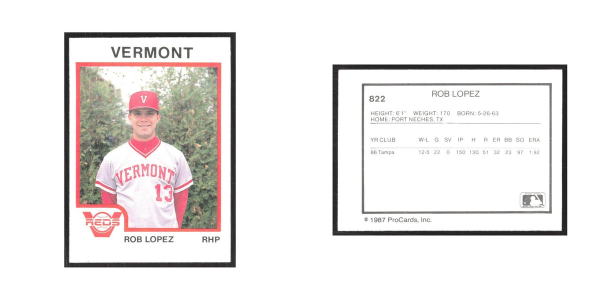 1987 ProCards Minor League Rob Lopez Vermont Reds #822