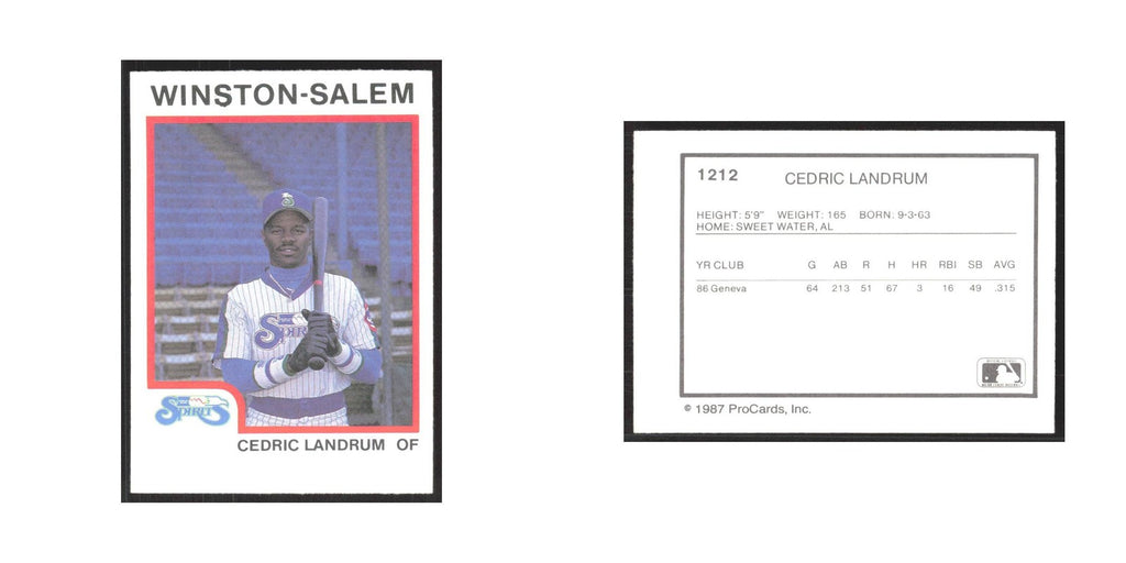 1987 ProCards Minor League Cedric Landrum Winston-Salem Spirits #1212