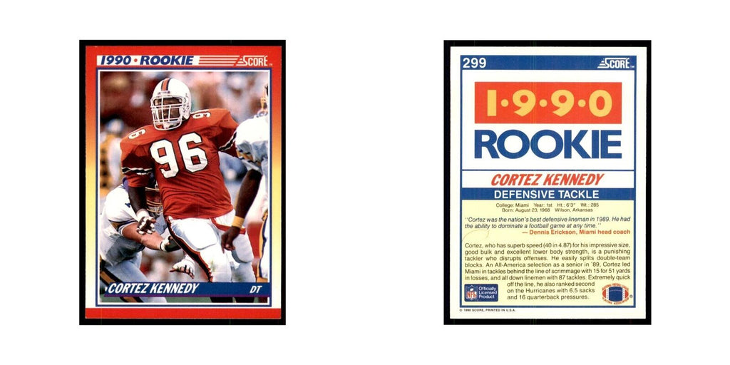 1990 Score Cortez Kennedy RC Miami Hurricanes #299