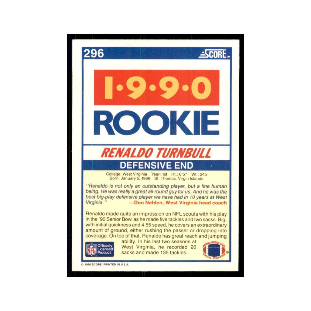 1990 Score Renaldo Turnbull RC West Virginia Mountaineers #296