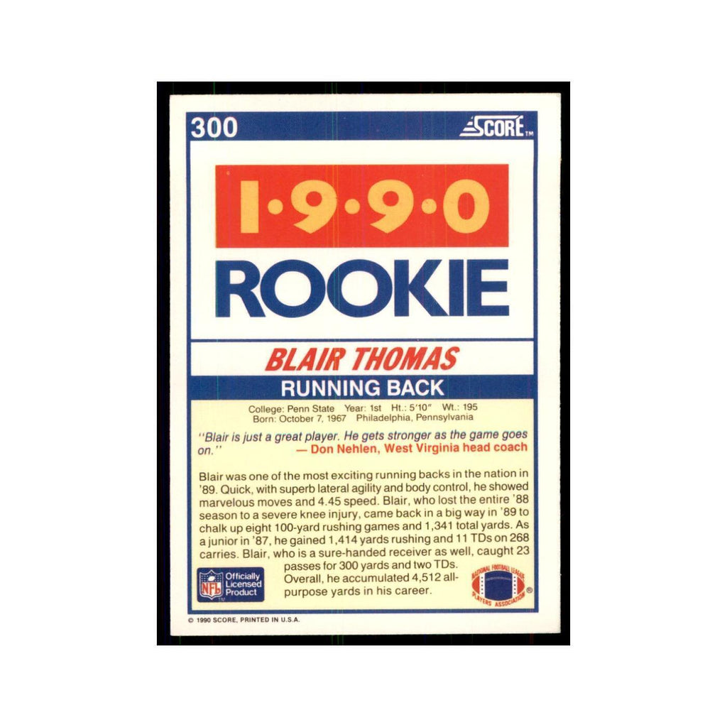 1990 Score Blair Thomas RC Penn State Nittany Lions #300
