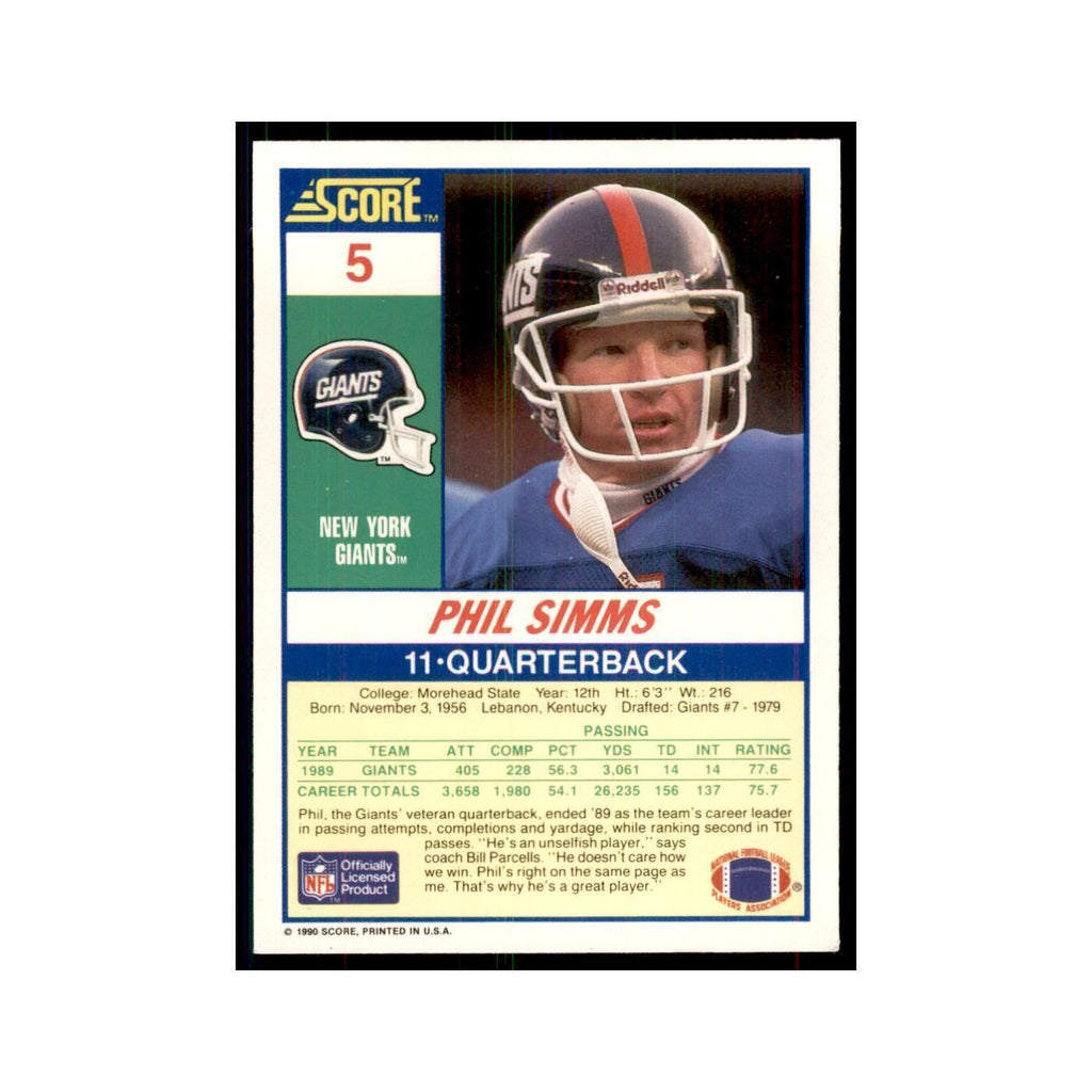 1990 Score Phil Simms Giants #5