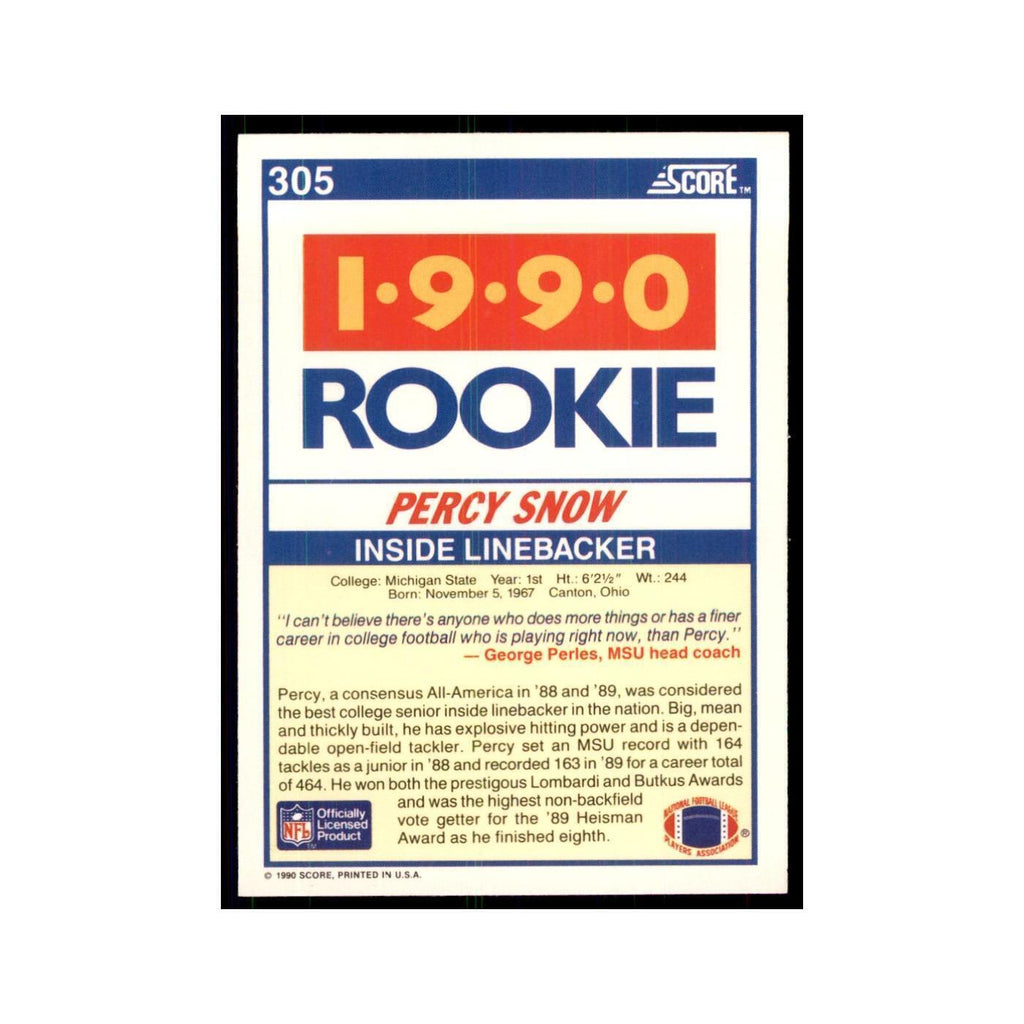 1990 Score Percy Snow RC Michigan State Spartans #305