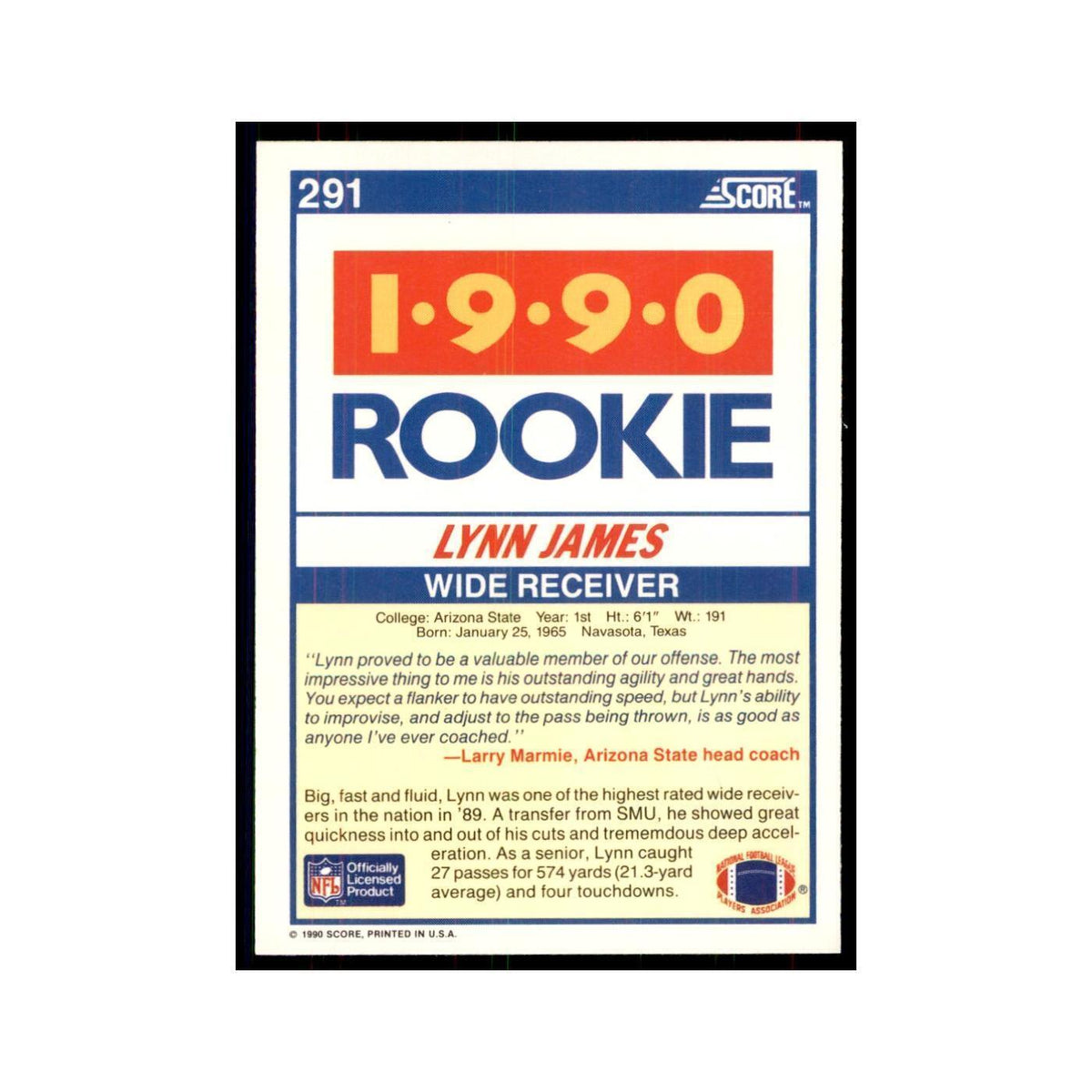 1990 Score Lynn James RC Arizona State Sun Devils #291