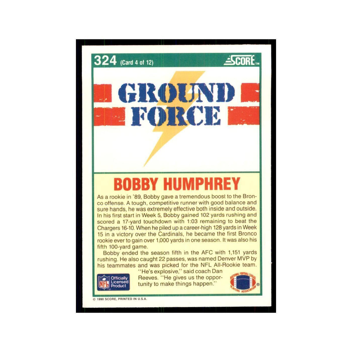 1990 Score Bobby Humphrey Broncos #324