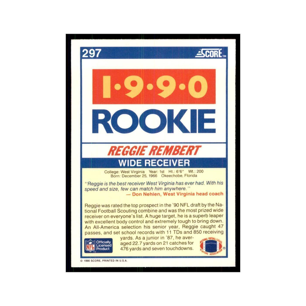1990 Score Reggie Rembert RC West Virginia Mountaineers #297