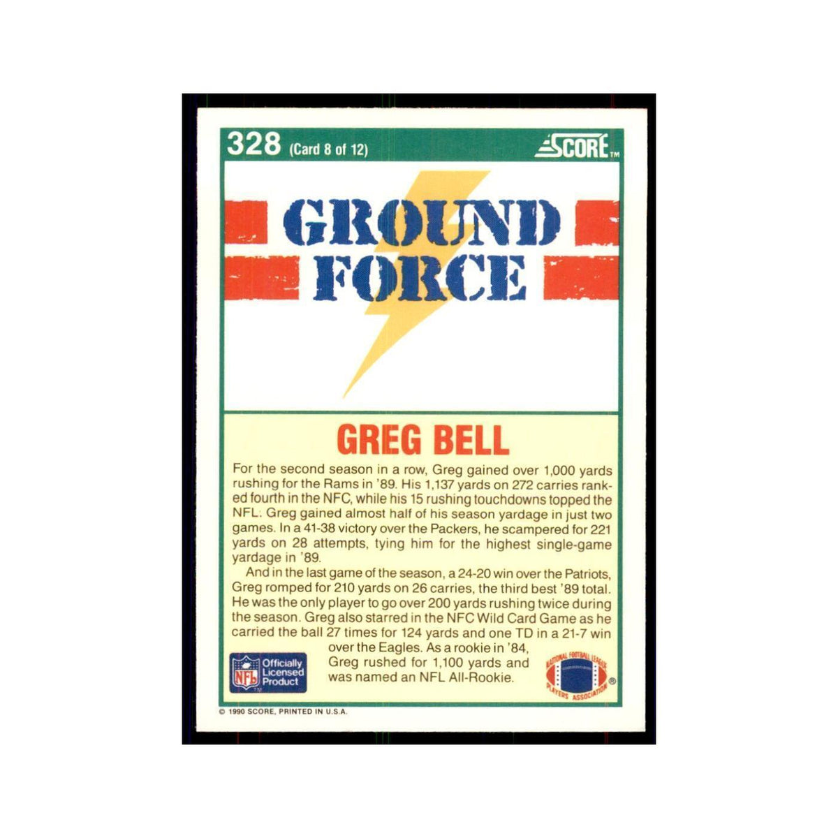 1990 Score Greg Bell Rams #328