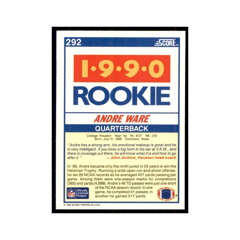 1990 Score Andre Ware RC Houston Cougars #292