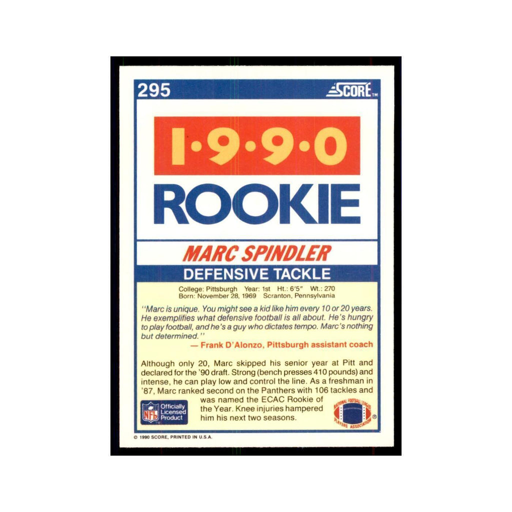 1990 Score Marc Spindler RC Pittsburgh Panthers #295