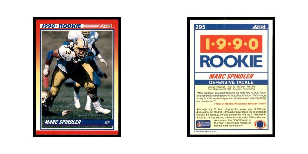 1990 Score Marc Spindler RC Pittsburgh Panthers #295