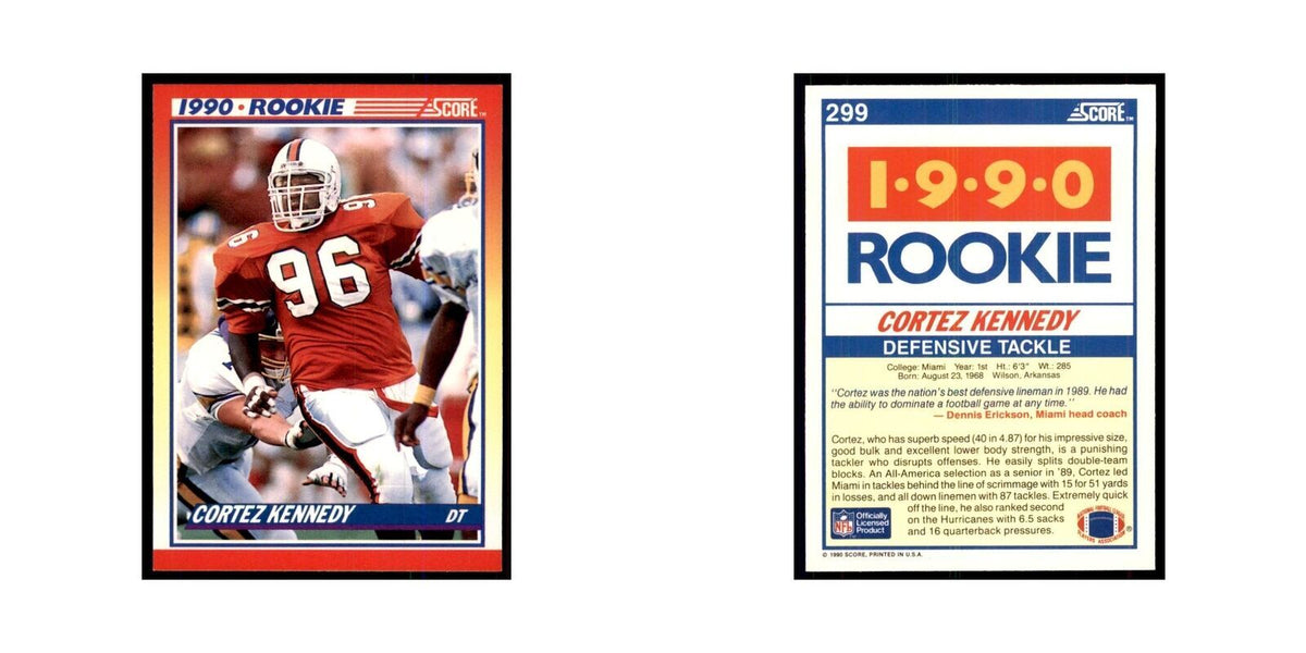 1990 Score Cortez Kennedy RC Miami Hurricanes #299