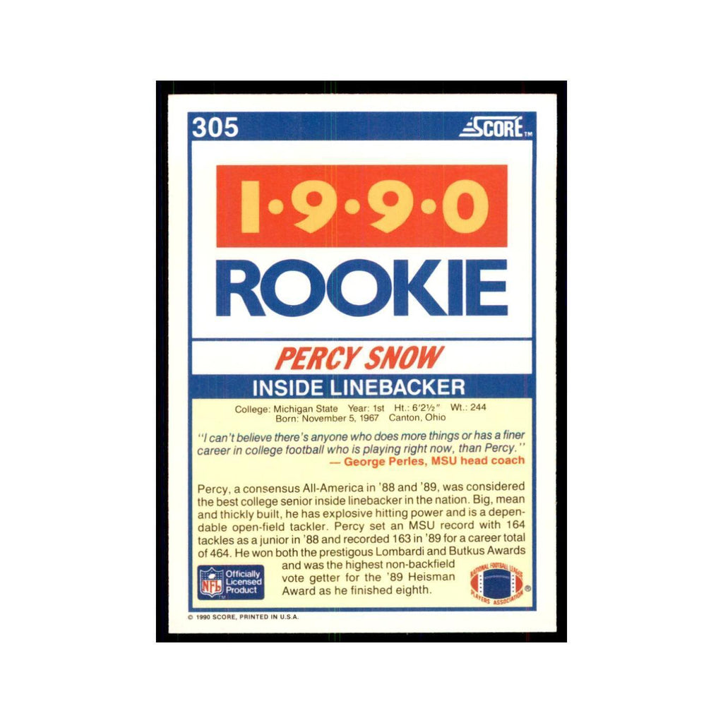 1990 Score Percy Snow RC Michigan State Spartans #305