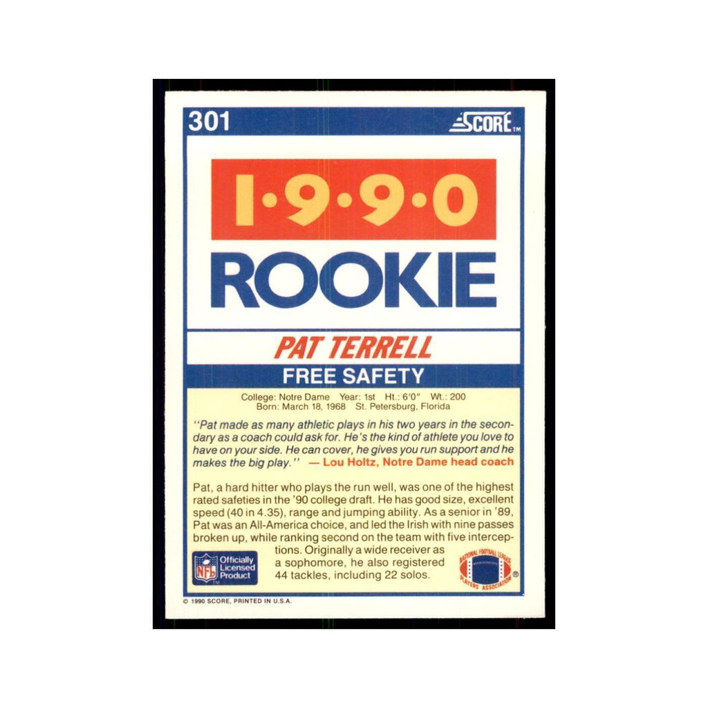 1990 Score Pat Terrell RC Notre Dame Fighting Irish #301