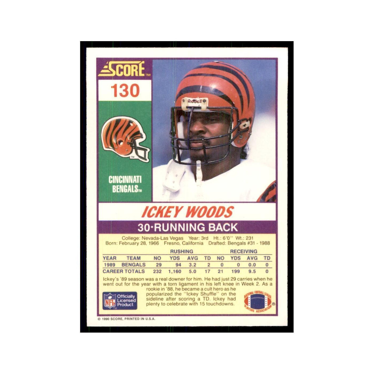 1990 Score Ickey Woods Bengals #130