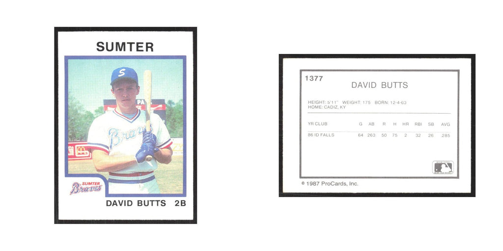 1987 ProCards Minor League David Butts Sumter Braves #1377