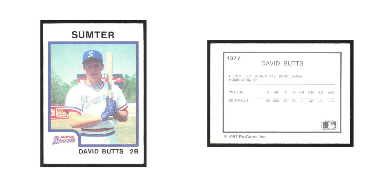 1987 ProCards Minor League David Butts Sumter Braves #1377