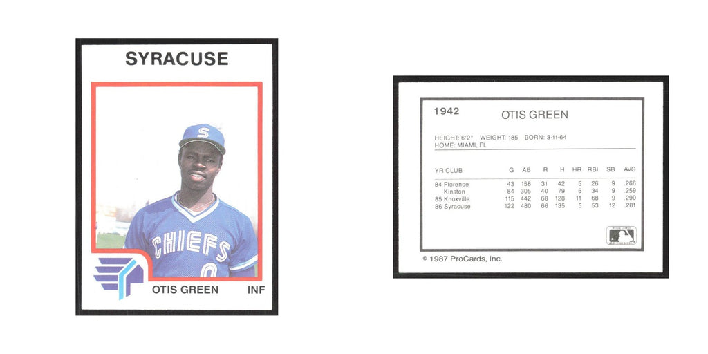 1987 ProCards Minor League Otis Green Syracuse Chiefs #1942
