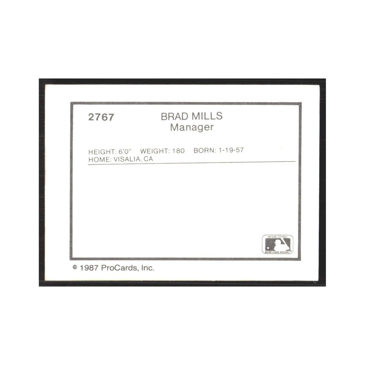 1987 ProCards Minor League Brad Mills Wytheville Cubs #2767