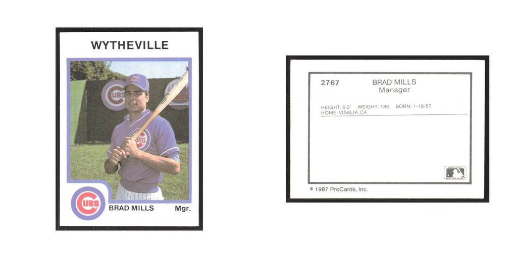 1987 ProCards Minor League Brad Mills Wytheville Cubs #2767