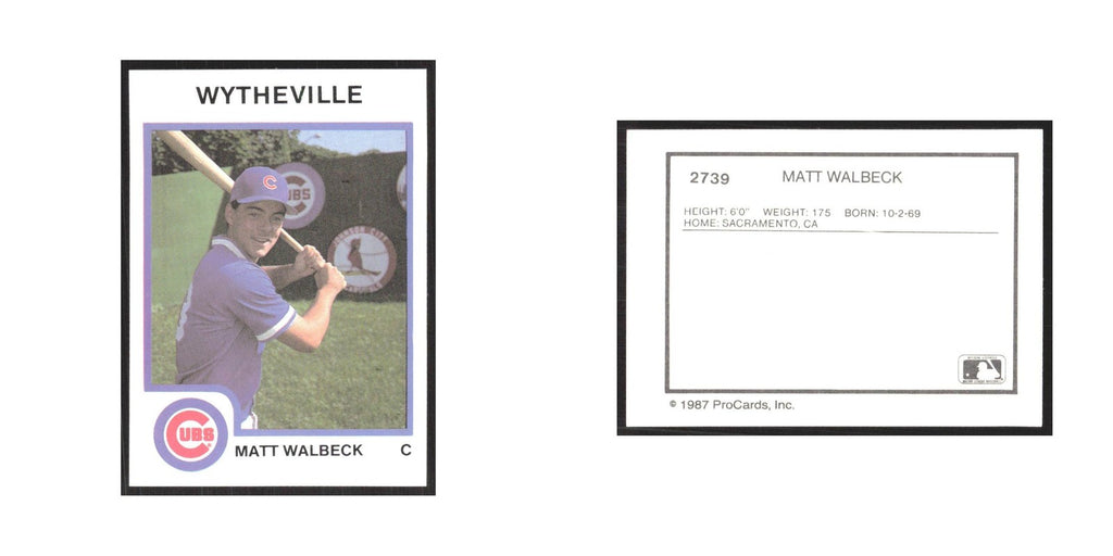 1987 ProCards Minor League Matt Walbeck Wytheville Cubs #2739