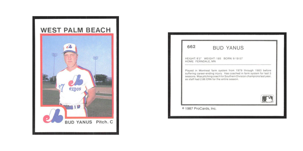 1987 ProCards Minor League Bud Yanus West Palm Beach Expos #662