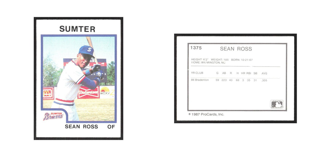 1987 ProCards Minor League Sean Ross Sumter Braves #1375