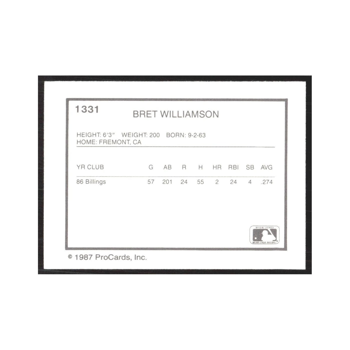 1987 ProCards Minor League Bret Williamson Tampa Tarpons #1331