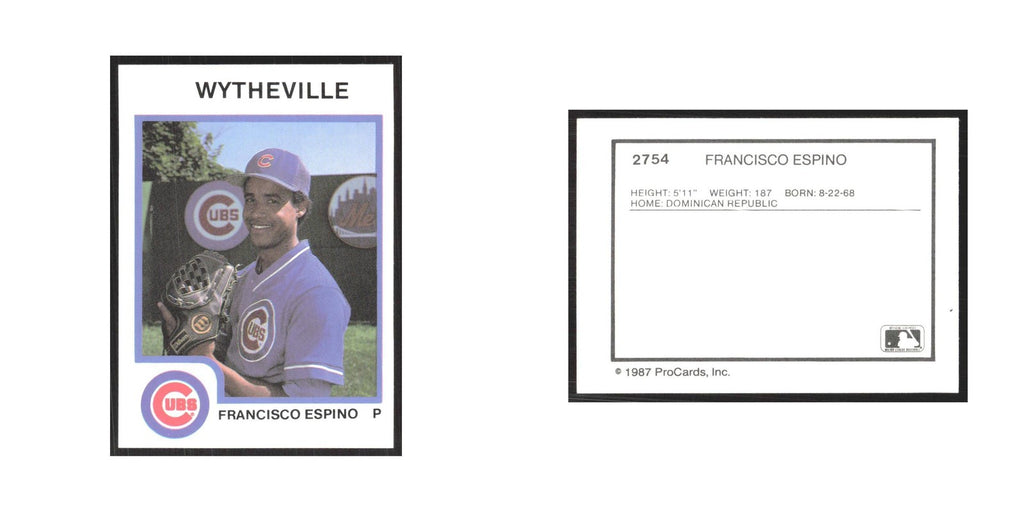 1987 ProCards Minor League Francisco Espino Wytheville Cubs #2754