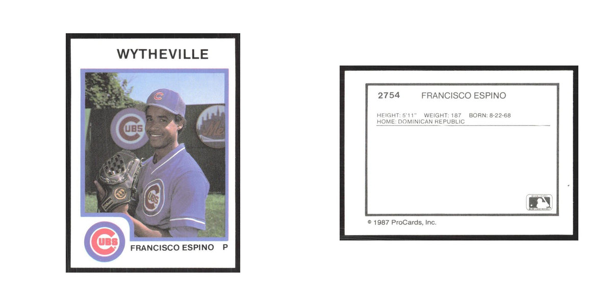 1987 ProCards Minor League Francisco Espino Wytheville Cubs #2754