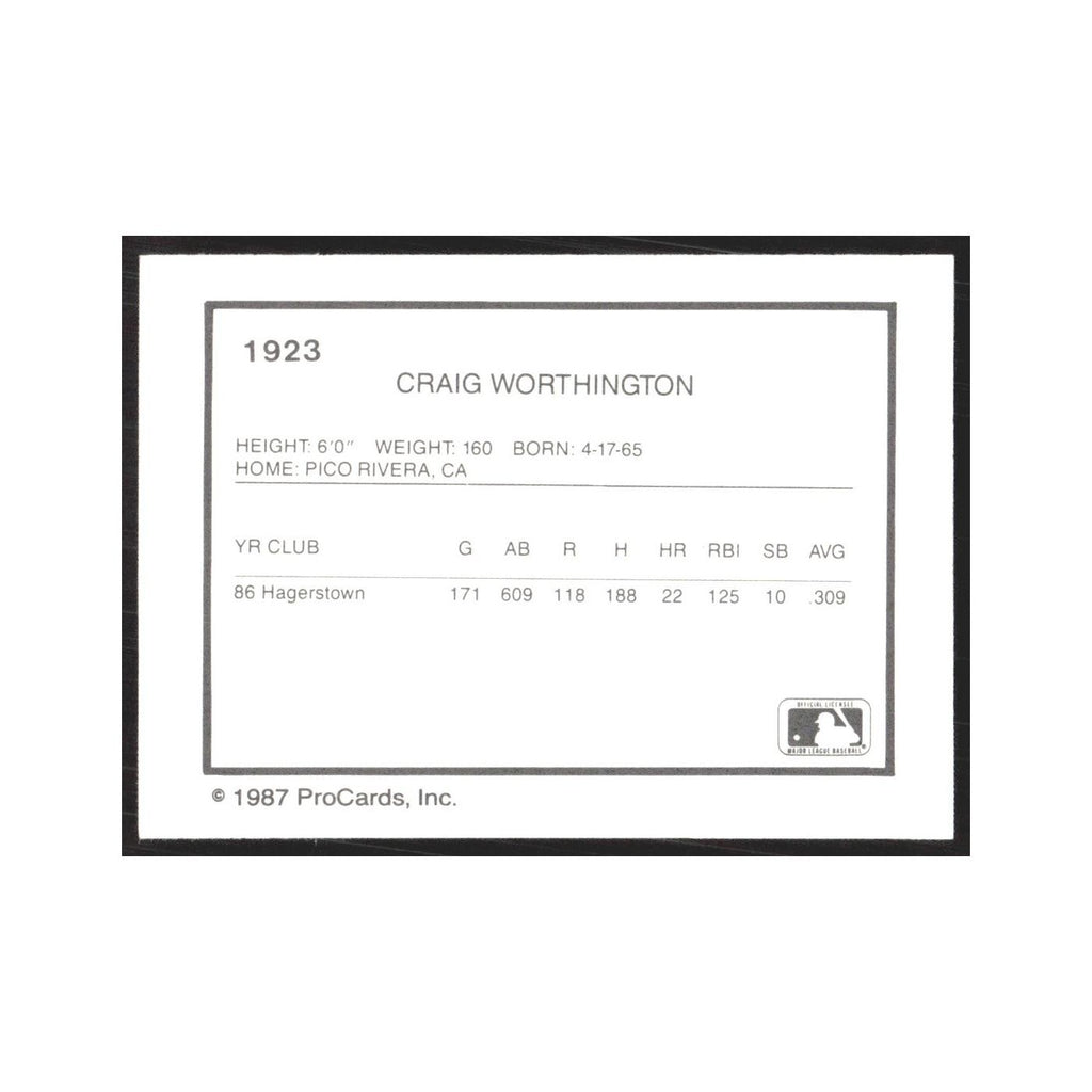 1987 ProCards Minor League Craig Worthington Rochester Red Wings #1923