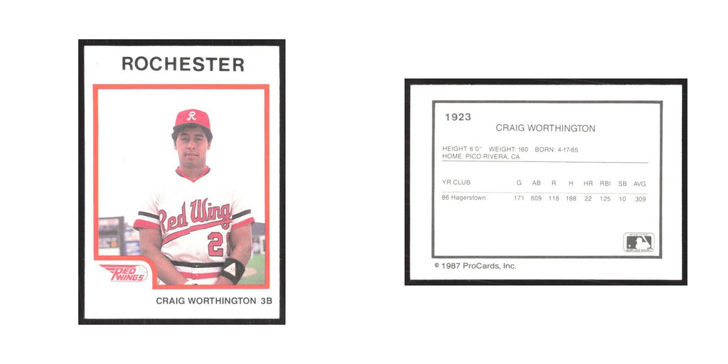 1987 ProCards Minor League Craig Worthington Rochester Red Wings #1923