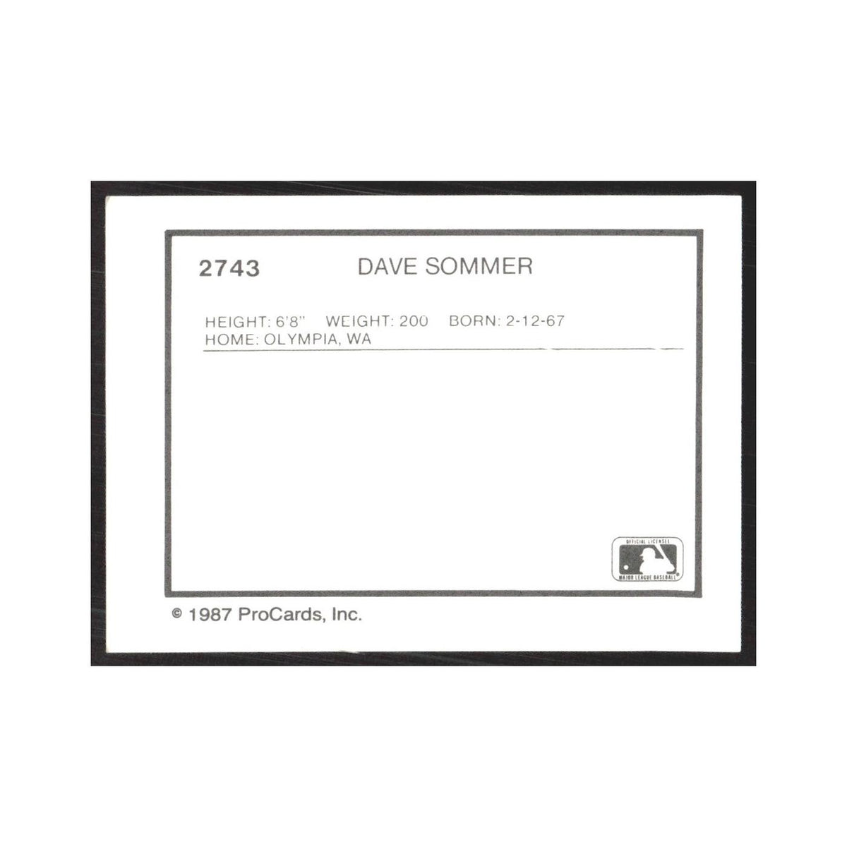1987 ProCards Minor League Dave Sommer Wytheville Cubs #2743