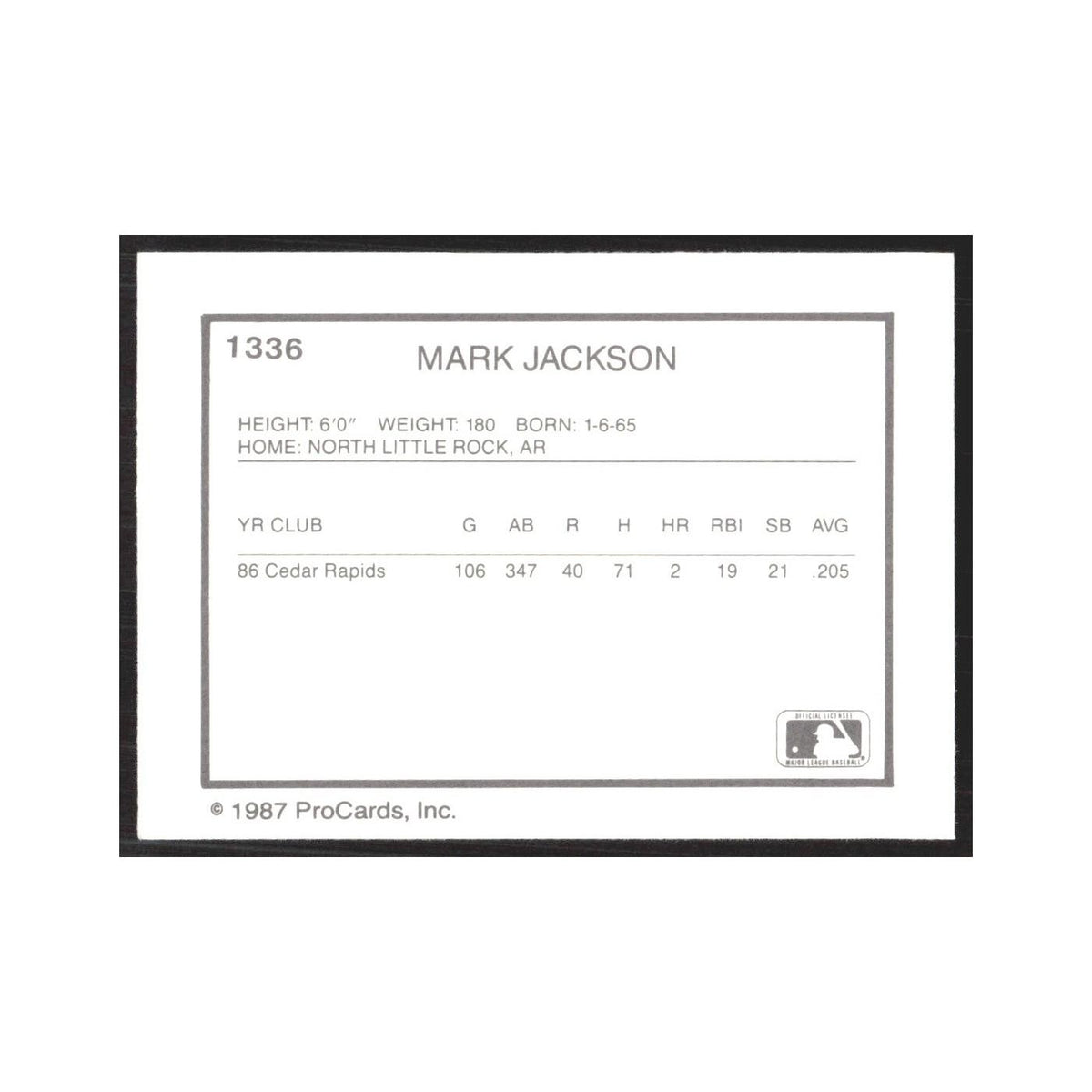 1987 ProCards Minor League Mark Jackson Tampa Tarpons #1336