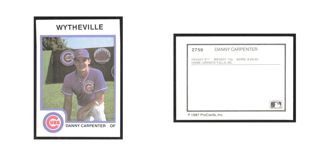 1987 ProCards Minor League Danny Carpenter Wytheville Cubs #2759
