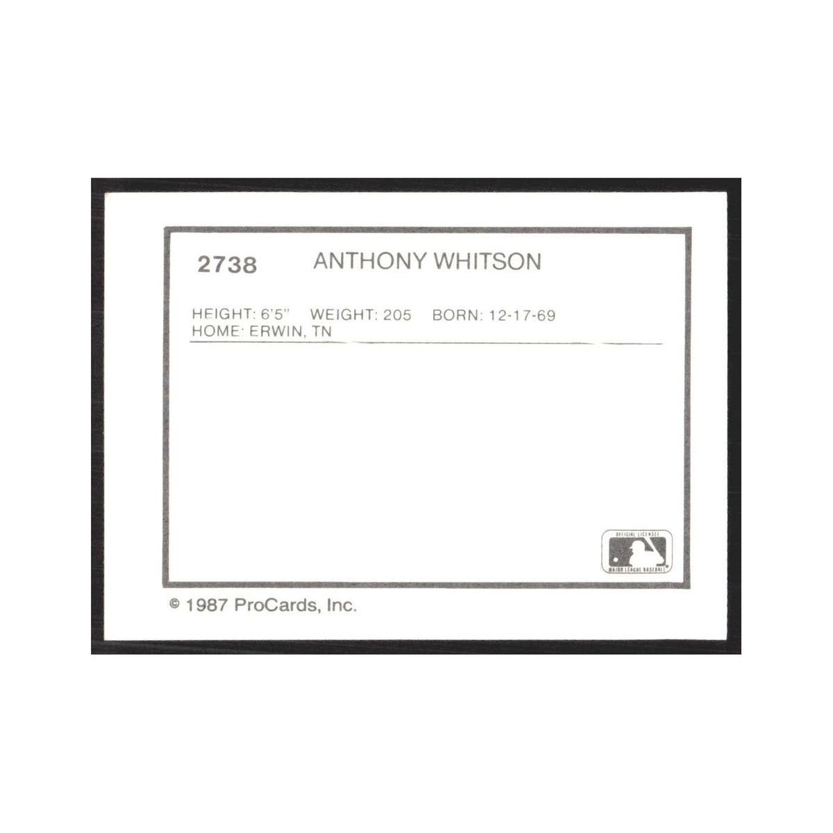 1987 ProCards Minor League Anthony Whitson Wytheville Cubs #2738