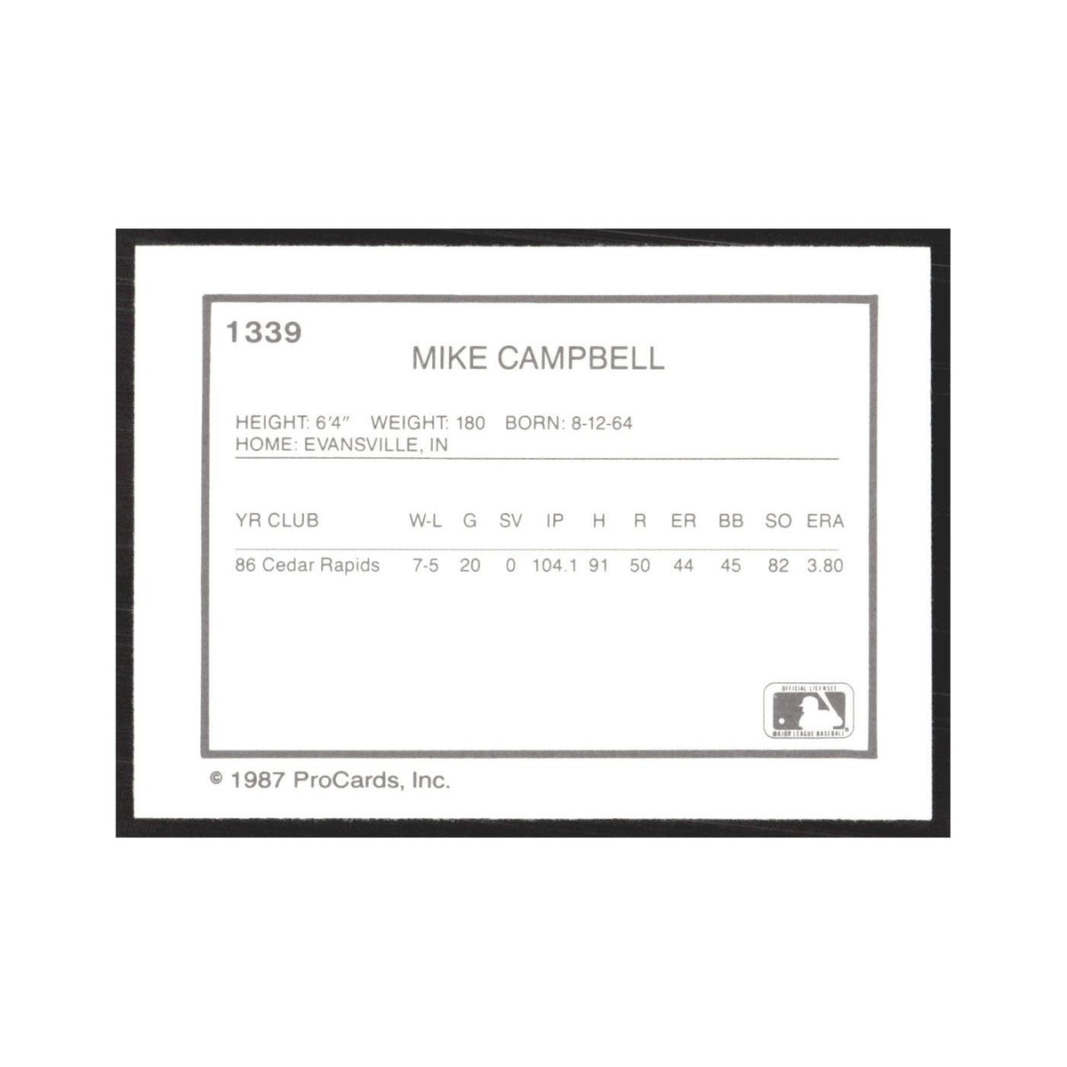 1987 ProCards Minor League Mike Campbell Tampa Tarpons #1339