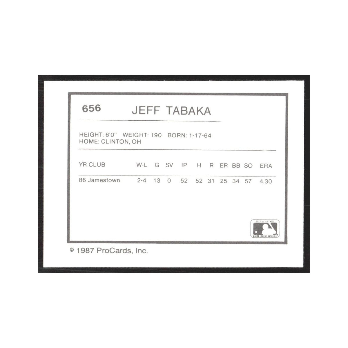 1987 ProCards Minor League Jeff Tabaka West Palm Beach Expos #656