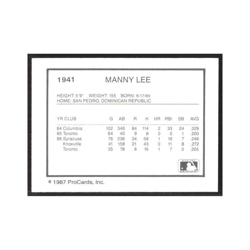 1987 ProCards Minor League Manny Lee Syracuse Chiefs #1941