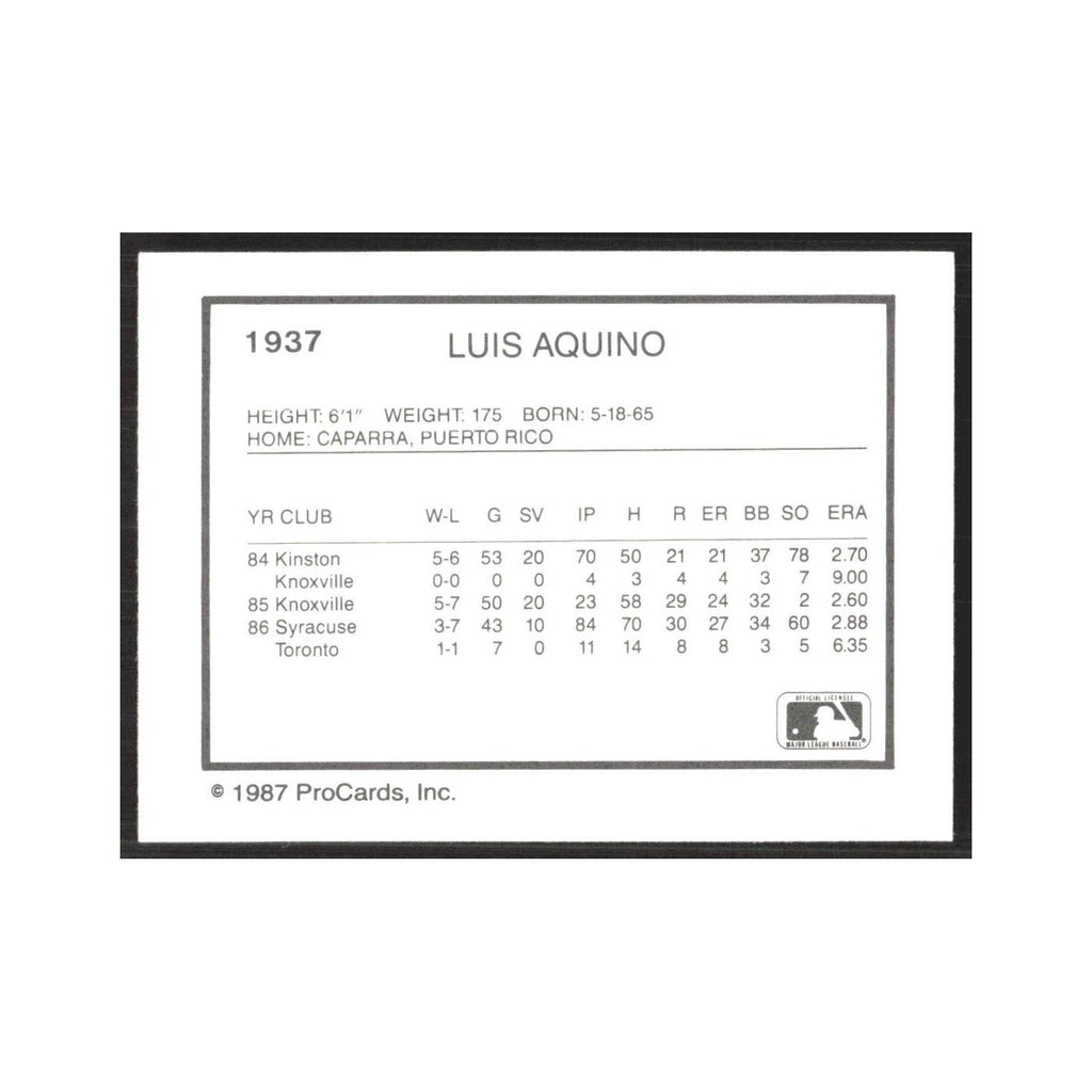 1987 ProCards Minor League Luis Aquino Syracuse Chiefs #1937