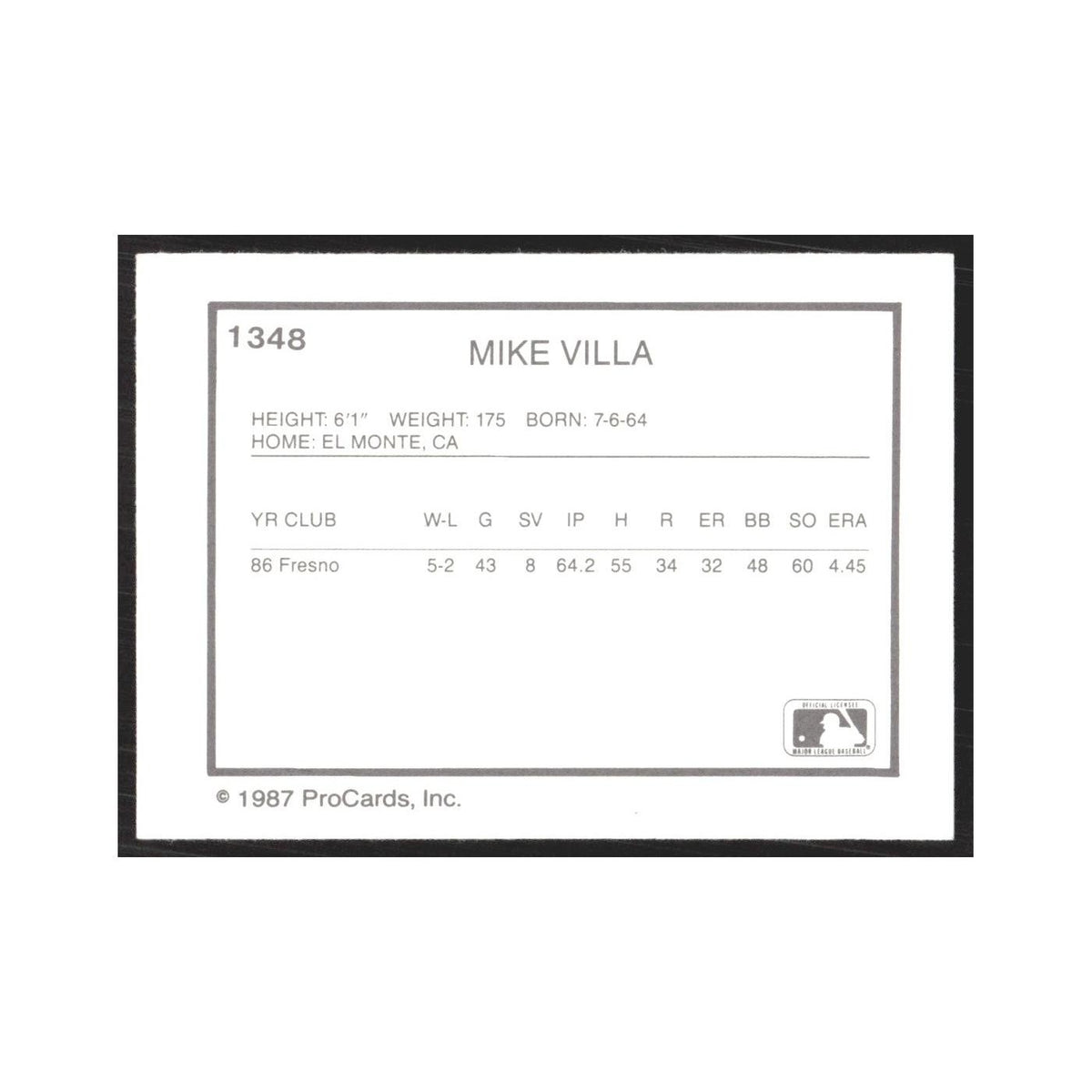 1987 ProCards Minor League Mike Villa Tampa Tarpons #1348